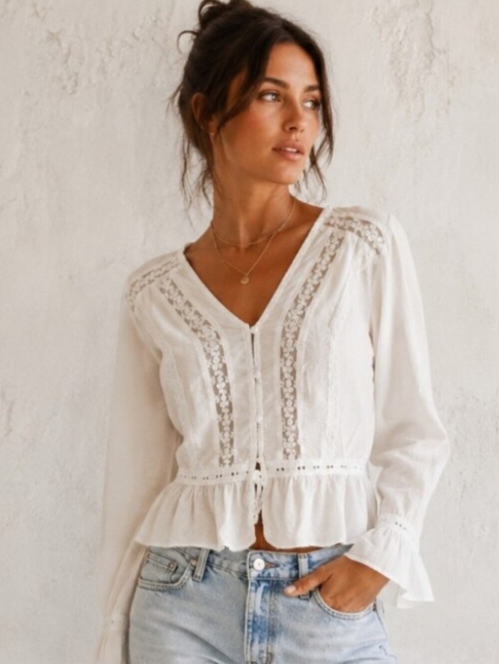 Universal Thread Cream/White Boho Lace Peplum Blouse XL NWT